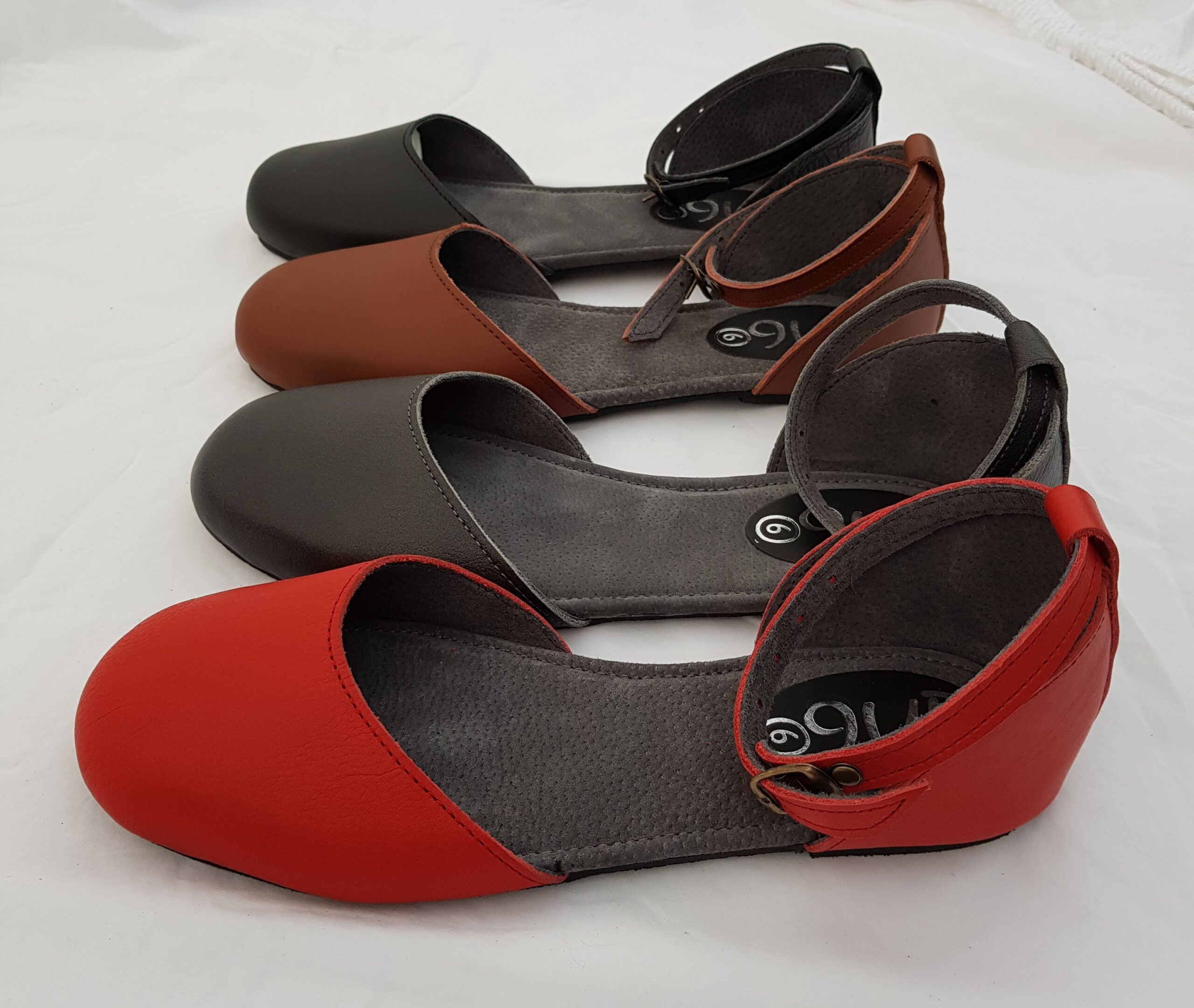 Queensize Shoes, Marike - flock ankle strap flat shoe.